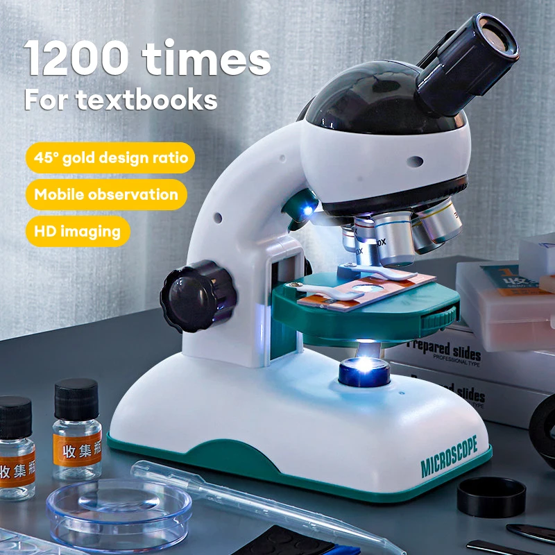 

1200X Kid Science Experiment HD Optical Microscope Toy Kit Educational Scientific Experimental with Light Children STEM Toy Gift