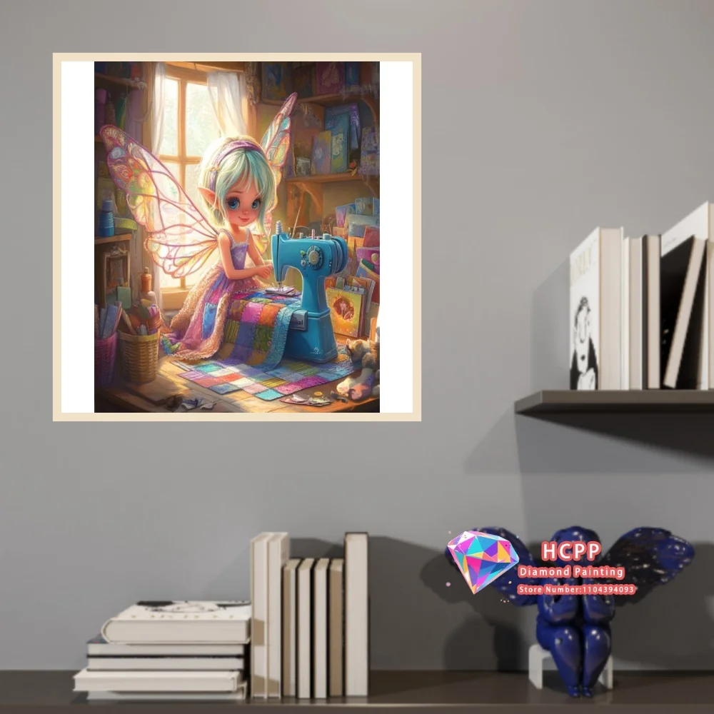 Sewing Fairy Window Room 5D DIY Diamond Painting Set with Square and Round Diamonds Handmade Crafts Home Decor Gifts