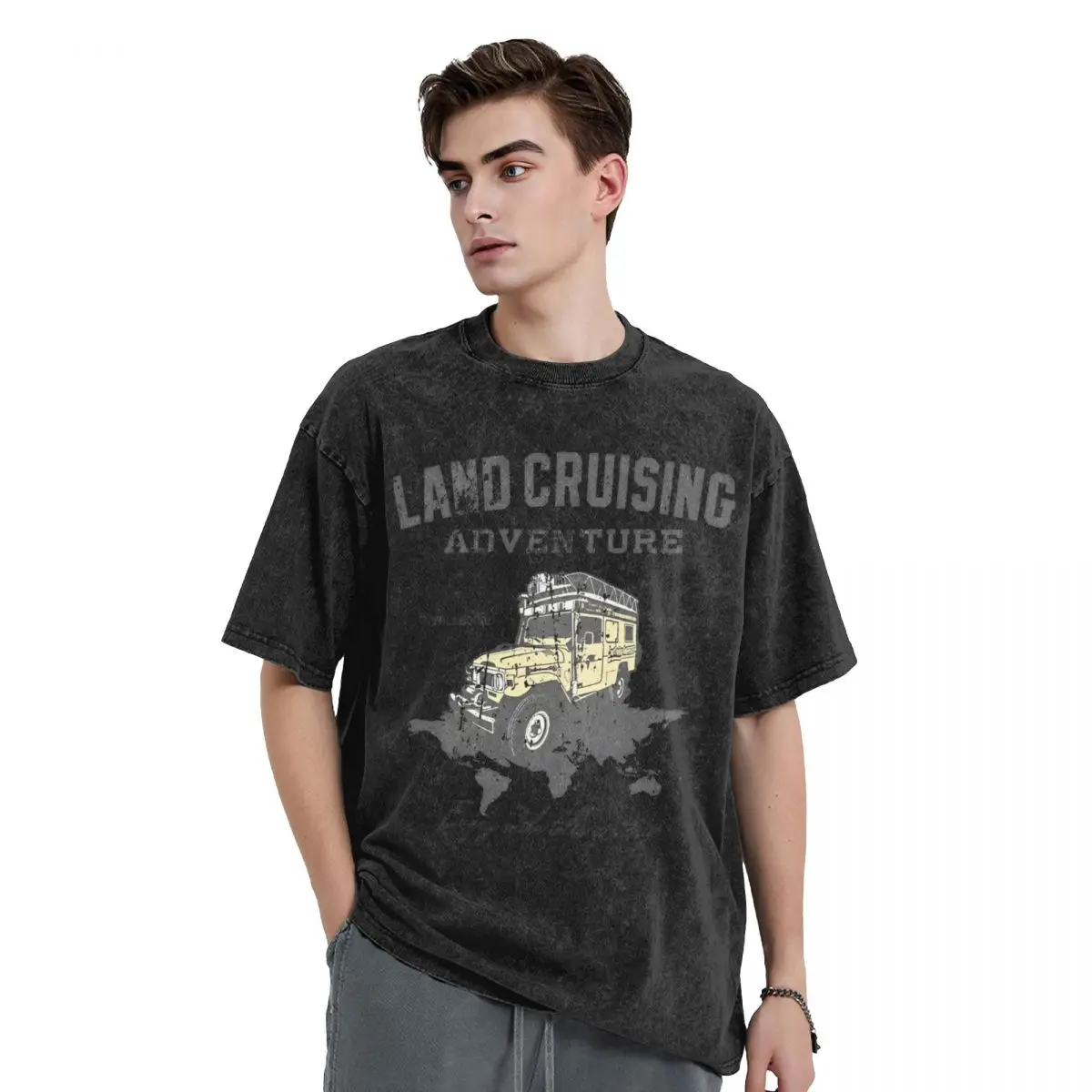 Land Cruiser FJ 80 T Shirt Washed Short Sleeve T-Shirts Off Road Car Landcruising Adventure Tops Streetwear Graphic Printed Tees