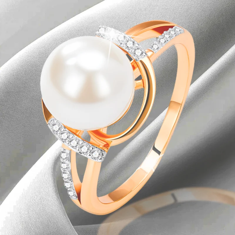 Wbmqda Elegant White Pearl Ring For Women 585 Rose Gold Silver Color Mix Unique Bride Wedding Jewelry Accessories
