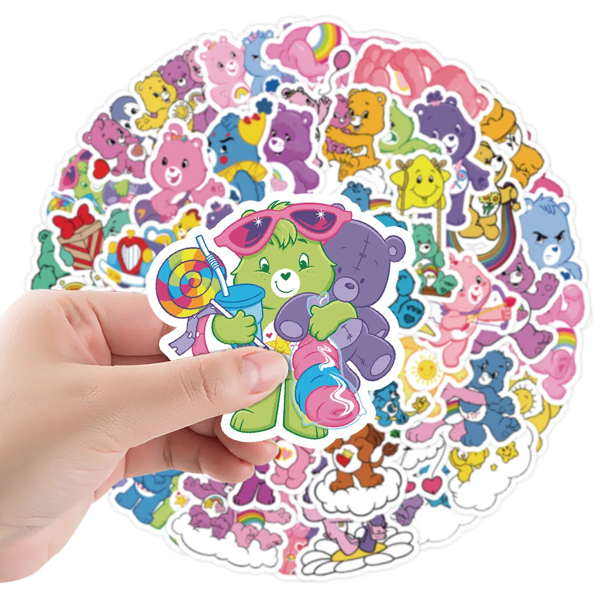 CARE BEARS-Autocollants Graffiti pour Tasse à Eau, Bagages d'Ordinateur, Décoration de Papeterie, Étanche, Créatif, Dessin Animé, DIY Bricolage, 50 Pièces