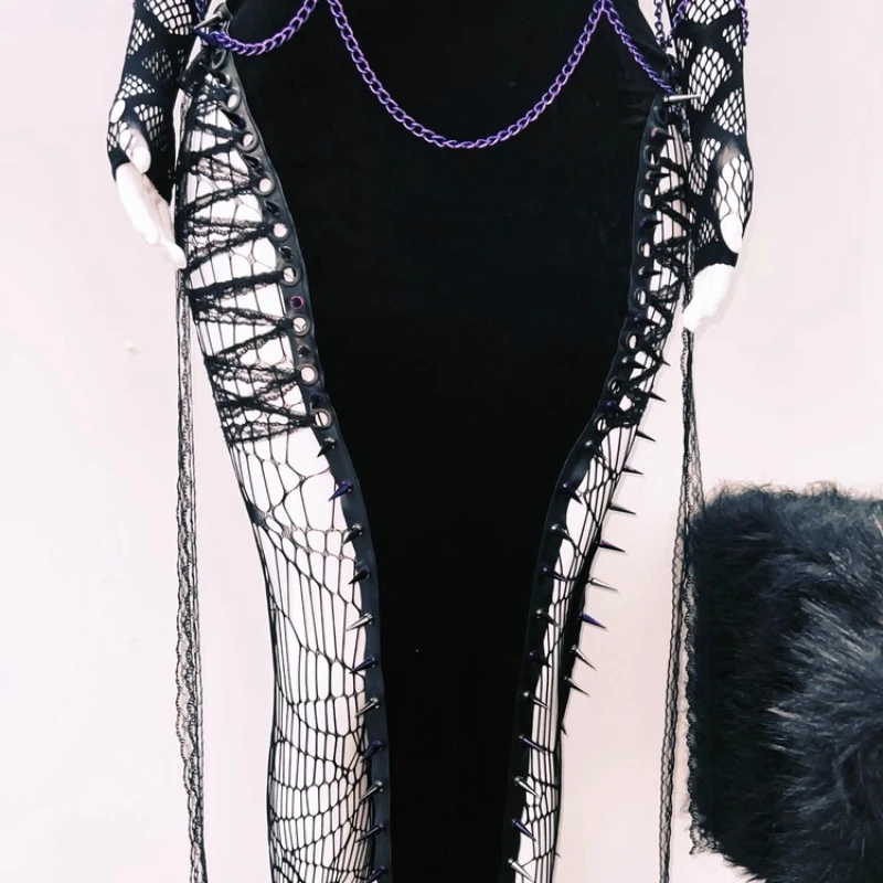 Original Design Neue Heavy Metal Niet Punk Rock frauen Top Gothic Dark Subkultur Süße Kühle Sexy Mesh Langen Rock set Damen