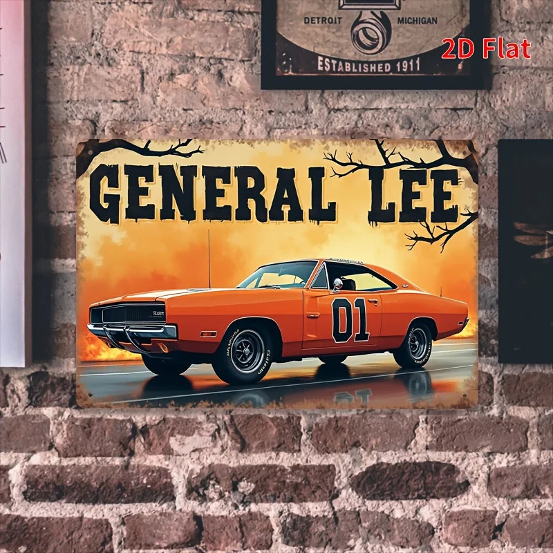 Aluminum Metal Sign, Classic Muscle Car Print Wall Art, 2D Flat Vintage Race Car Decorative Plaque, Rustic Garage Home Decor