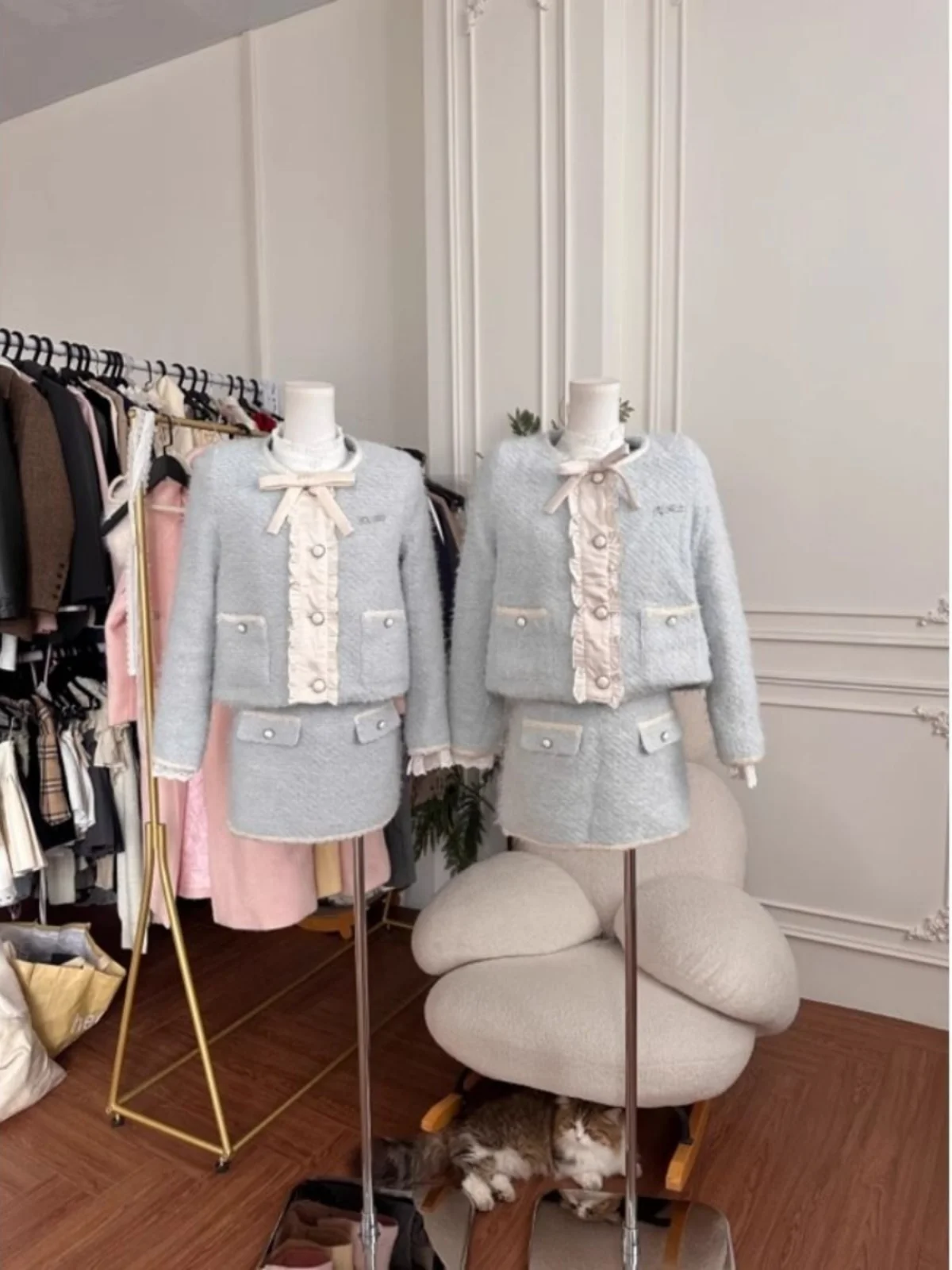 

Luxury Chic ort Coat And Skirt Set for Women Autumn Winter High Waist Bodycon Two Piece Suit Faionable And Ele