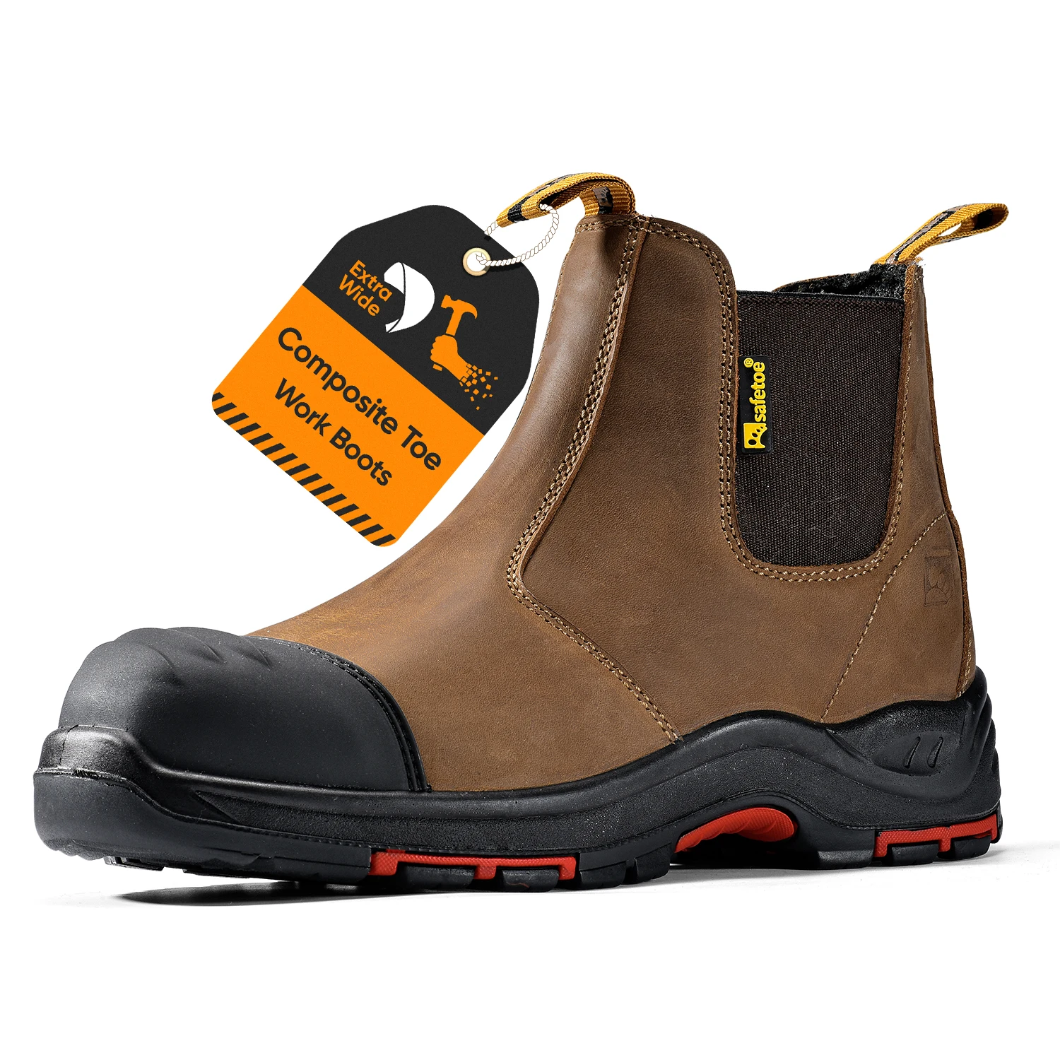 Safetoe Wide Fit Work Boots For Men & Women, Chelsea Safety Shoes with S3 Composite Toe