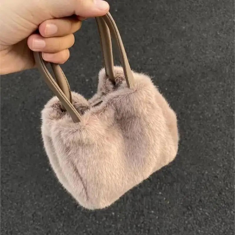 Korean Style Plush Bucket Handbag Women Marleid Large Capacity Soft Shoulder Ladies Fashion Sle Khaki High End Crossbody Bag