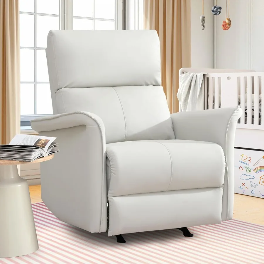Rocking Recliner Chair for Nursery 3Position Glider Recliner with Smooth PU Leather Deep Seat High Back Compact for Small Spac