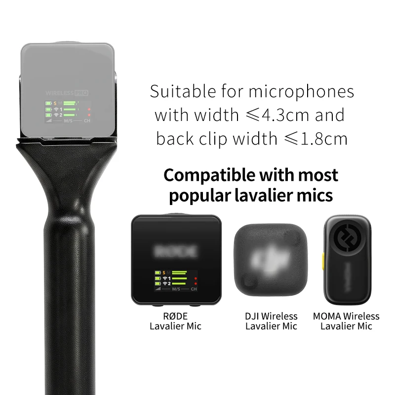 Handheld Wireless Interview Microphone Adapter with Windshield Foam for Rode GO II for DJI Mic 1 2 Wireless Lavalier Microphone