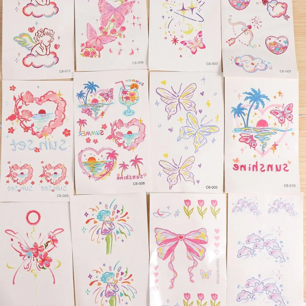 Waterproof Sweet Temporary Tattoo Stickers Butterfly Pink Body Art Sticker INS Cloud Makeup Tattoo Decals Legs