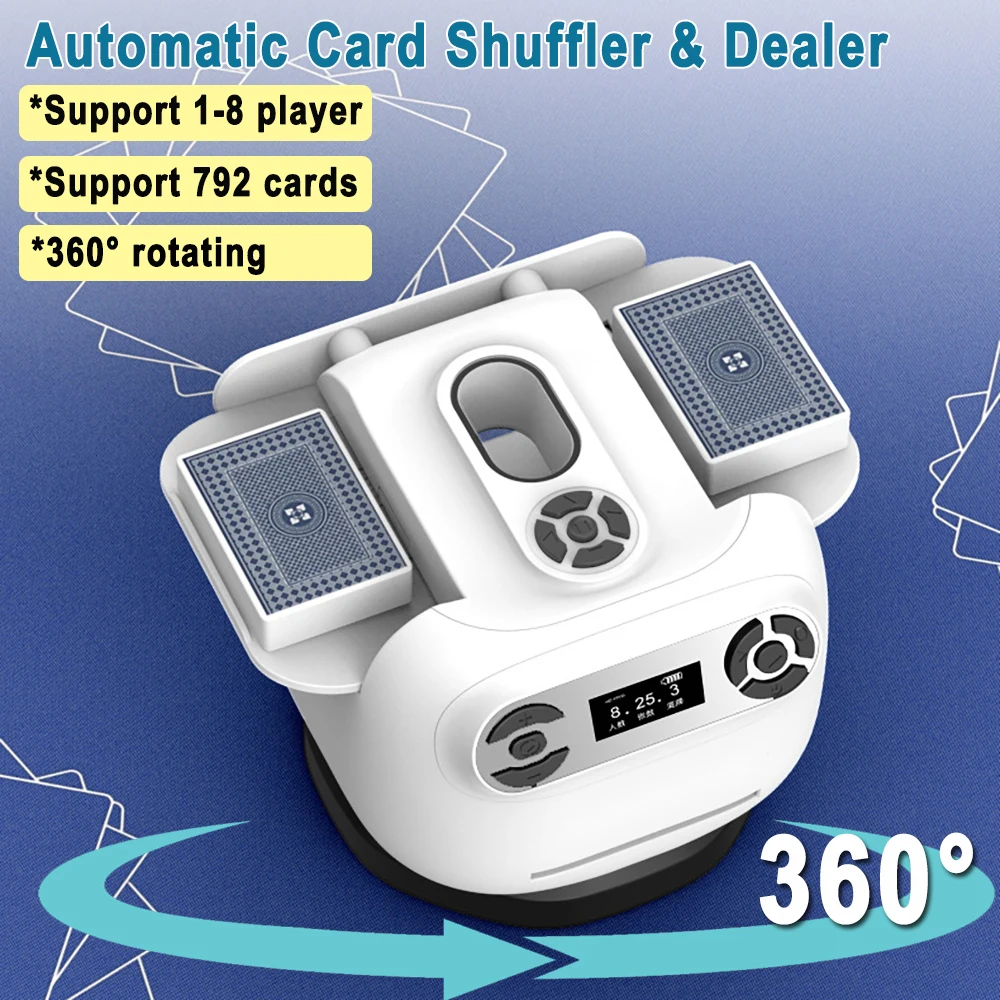2-in-1 Automatic Card Shuffler & Dealer 360° Rotating Card Dealing 1-8 Players for Poker, UNO, Mahjong Dealing Machine