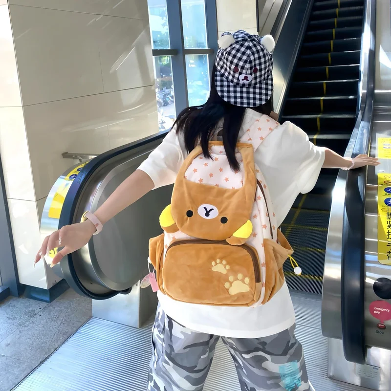 Kawaii Rilakkuma 만화 플러시 배낭 귀여운 곰 여동생 대용량 학생 Schoolbag 사랑스러운 생일 선물 선물