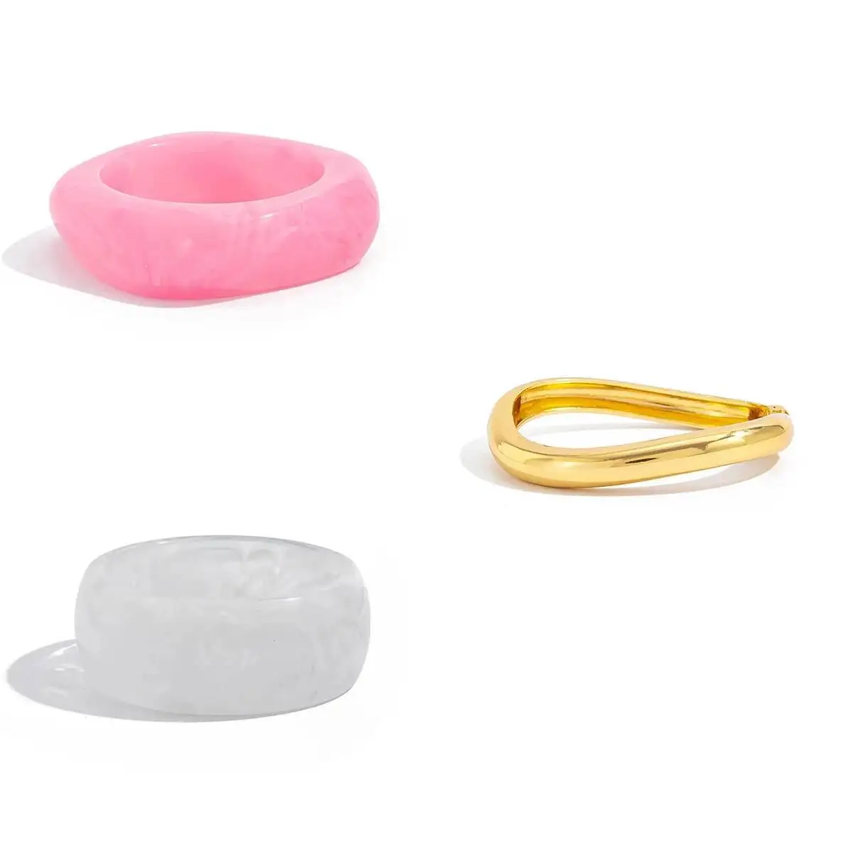 PuRui 3 أنماط بوهيميا مزاجه الوردي الأبيض الراتنج سميكة واسعة الإسورة للنساء العصرية غير النظامية التراص سوار حلية مجوهرات