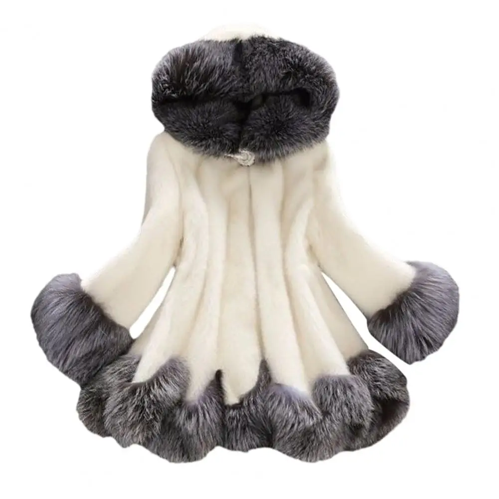 

Faux Fur Hooded Coat for Women Long Sleece Open Front Fleece Jacket Winter Warm Fuzzy Trim Fluffy Outerwear