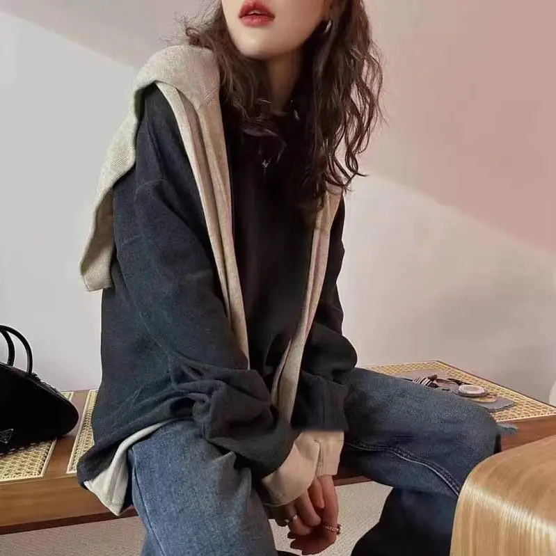 Loose Long Sleeve Fleece Women's T-shirt round Neck Brushed Korean Style Autumn Winter Simple Base Layer Top for Young Ladies