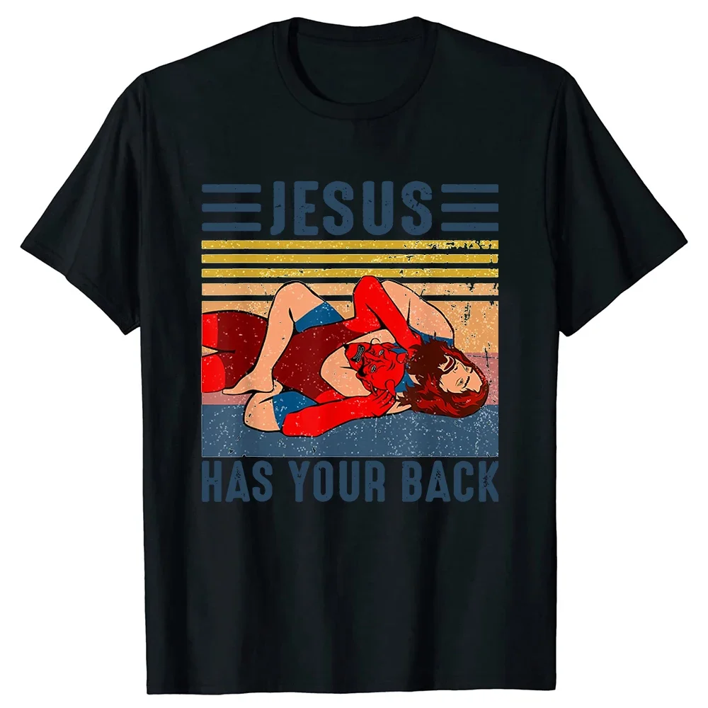 Jesus Has Your Back Wrestling Vintage Gift Classic Tee Tops Round Neck Short-Sleeve Fashion Tshirt Casual Basic T-shirts