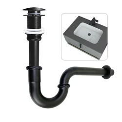 Matte Black Bathroom Drain Hose P-TRAP Kit Bathroom Sink Drainpipe Basin Pop Up Tube Brass Washbasin Wall Floor Flushing Pipe