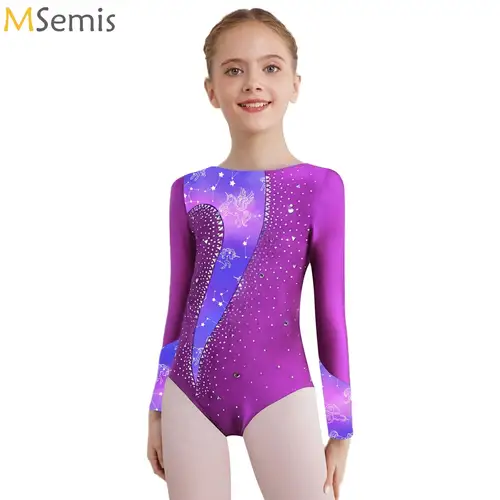 Camiseta de Ballet con diamantes de imitación brillantes para niñas, Leotardos de gimnasia, traje artístico de actuación de patinaje sobre hielo