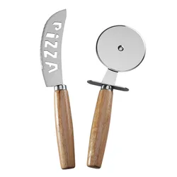 Pizza Knife 420J2 Stainless Steel Blade Log Handle Kitchen Baking Tool 2 Piece Set