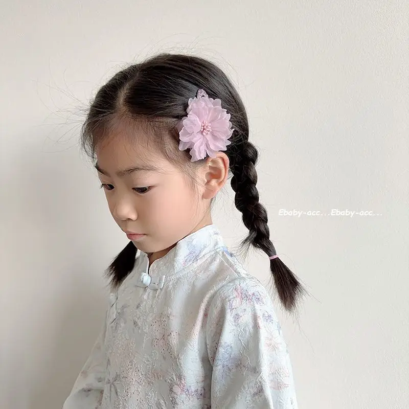 Hair Clips Soft Handmade Fabric Princess Flower Snap Clips Chic Elegant Baby Girls Forehead Bangs Fixing Hair Ornaments
