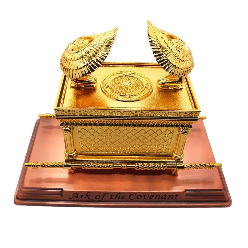 Gold-Plated Ark Of Covenant Figurine Handcrafted Religious Home Decor Christian Themed Ornament Church And Spiritual Setting