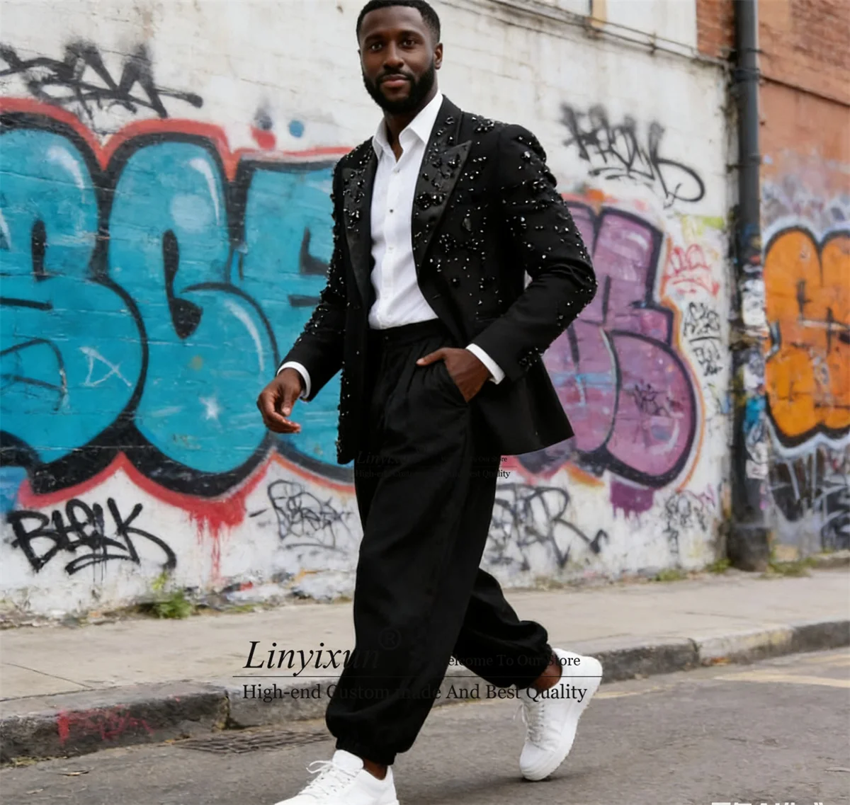 

Fashion Loose Men Suit Customized Wedding Tuxedos Luxury Diamond Ornament Ropa hombre 2 Pieces Sets Slim Fit Groom Male Blazers