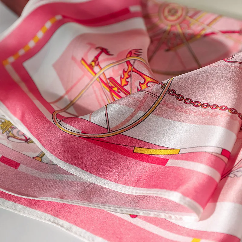 100% Seidenschal für Damen, Hijab, Haarband, Modische Schals, Bandana, Luxusmarken-Kopftuch, Halstuch – Detail 4