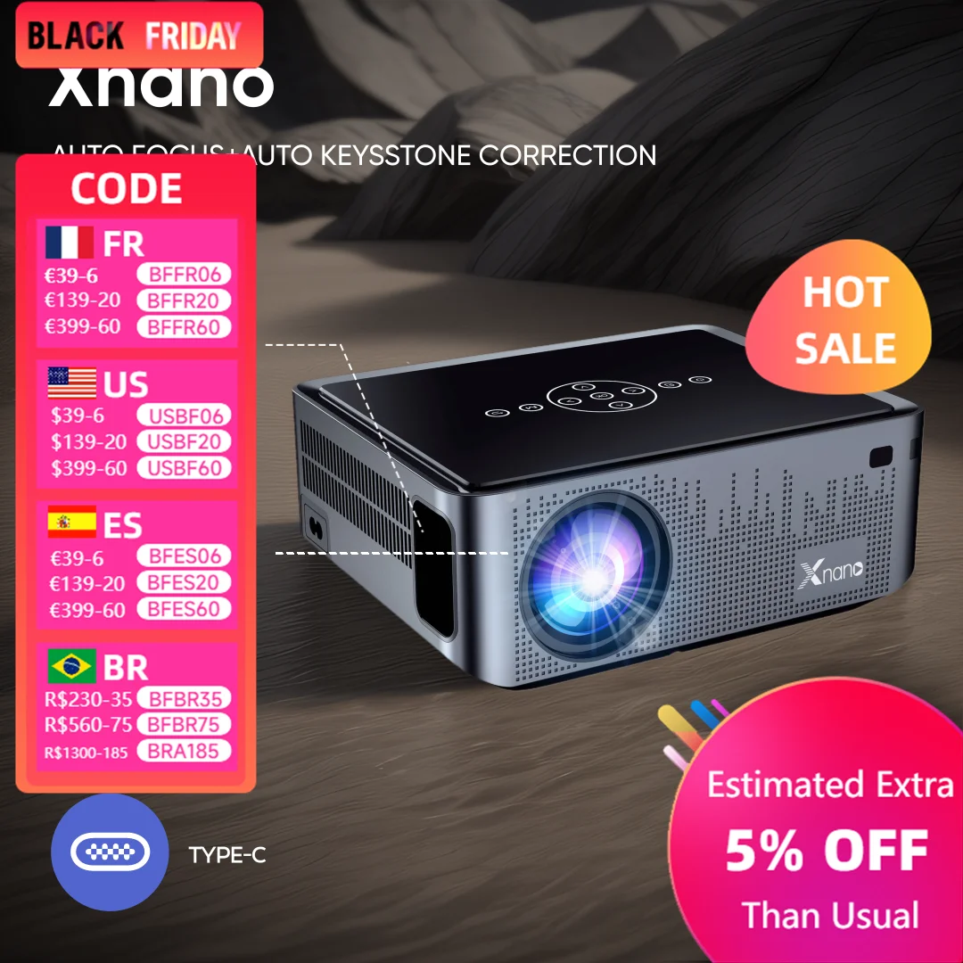 Xnano X1 Pro Proyector portátil 4K 8K Full HD 1080P WiFi LED proyector de haz de vídeo Android BT5.0 cine en casa luz LED de Navidad