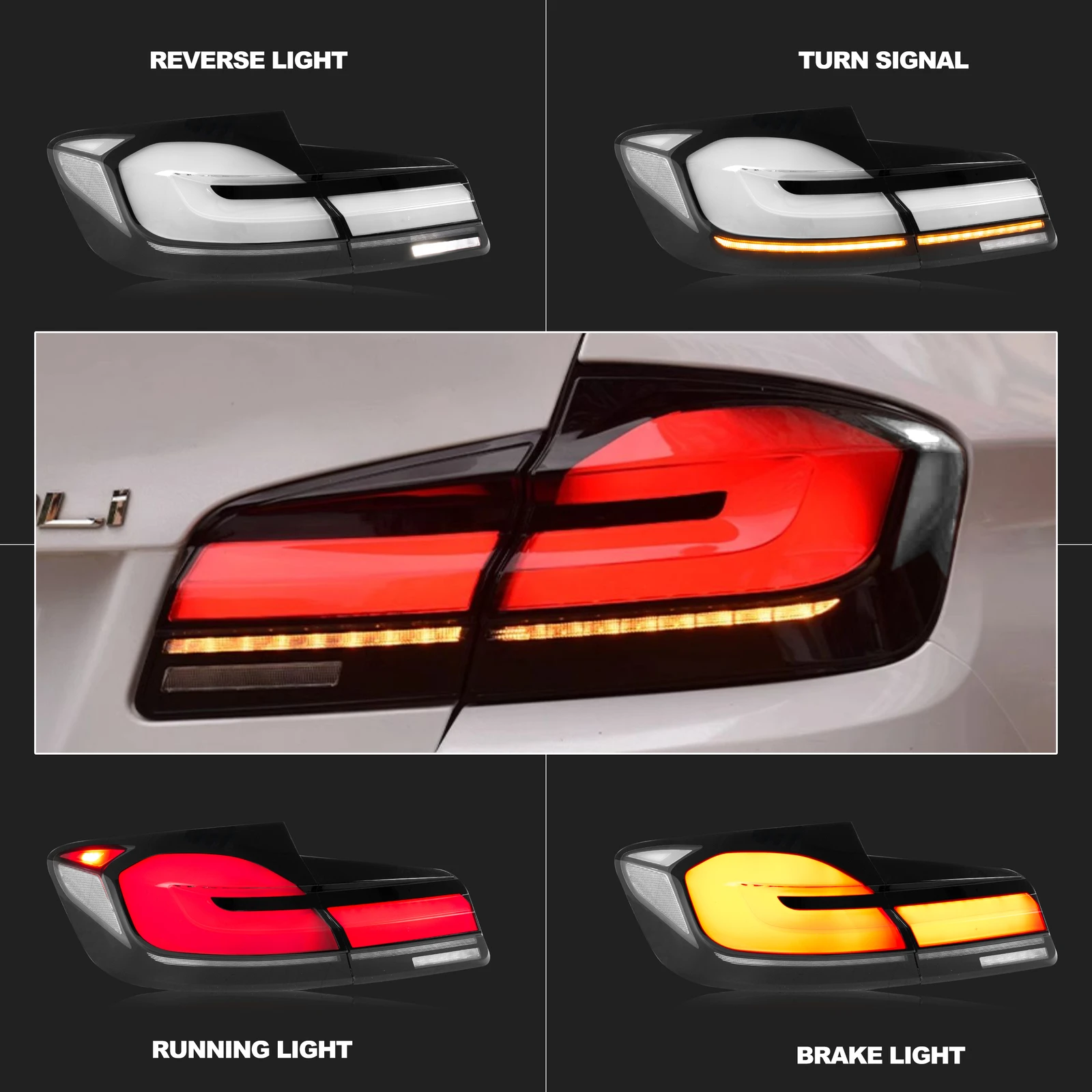 Gruppo luci posteriori a LED RGB per BMW F10 M5 Serie 5 Berlina 2009-2016 Lampeggiante sequenziale Animazione dinamica Gruppo lampade posteriori