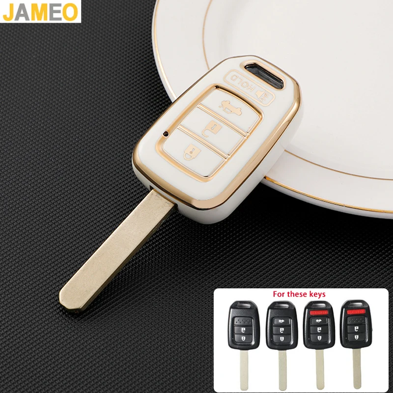 TPU 2 3 4 Buttons Car Key Case Cover for Honda Accord Civic CRV JAZZ HR-V 2014 - 2016 Gold Line Remote Control Key Accessories