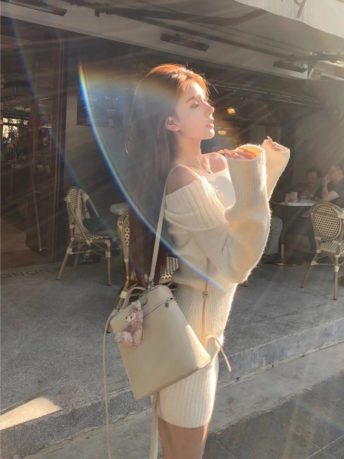 Autumn Winter Long Sleeve Knitted Slim Fit Dress One Shoulder Design Short Length Waist Cinched Korean Style Women's Sweater ...