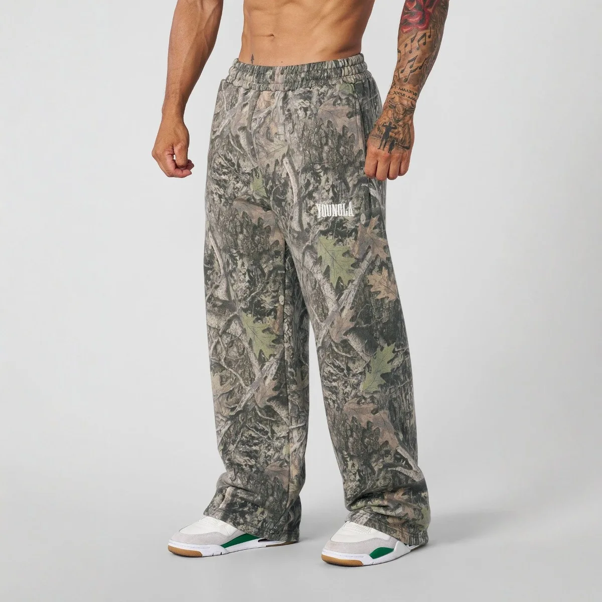 

2025 leisure sweatpants gym bodybuilding running training pants cotton terry printed bouquet foot pants