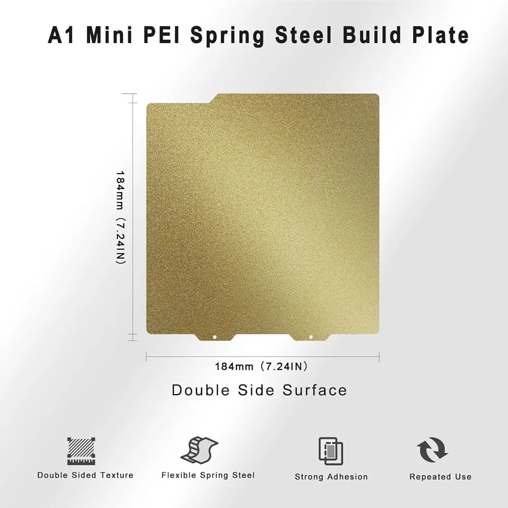 For Bambu Lab A1 Mini Build Plate Smooth Textured PEI Double Sided PEI Flexible Spring Steel Sheet 184x184mm Excellent Adhesion