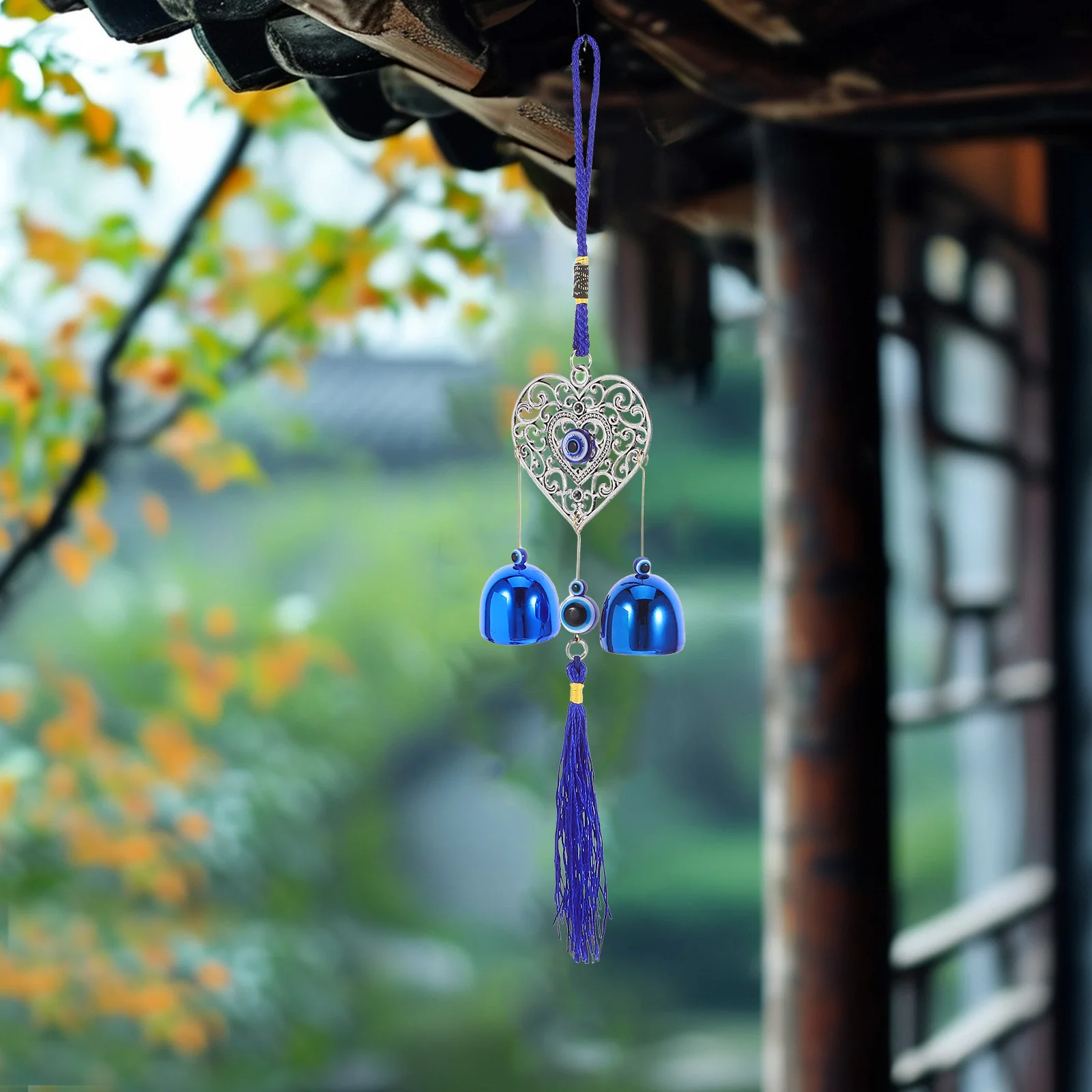 

Evil Eye Wind Chime Blue Turkish Ornament For Home Car Office Protection Lucky Hanging Bell Decor Porch Patio Entrance Window