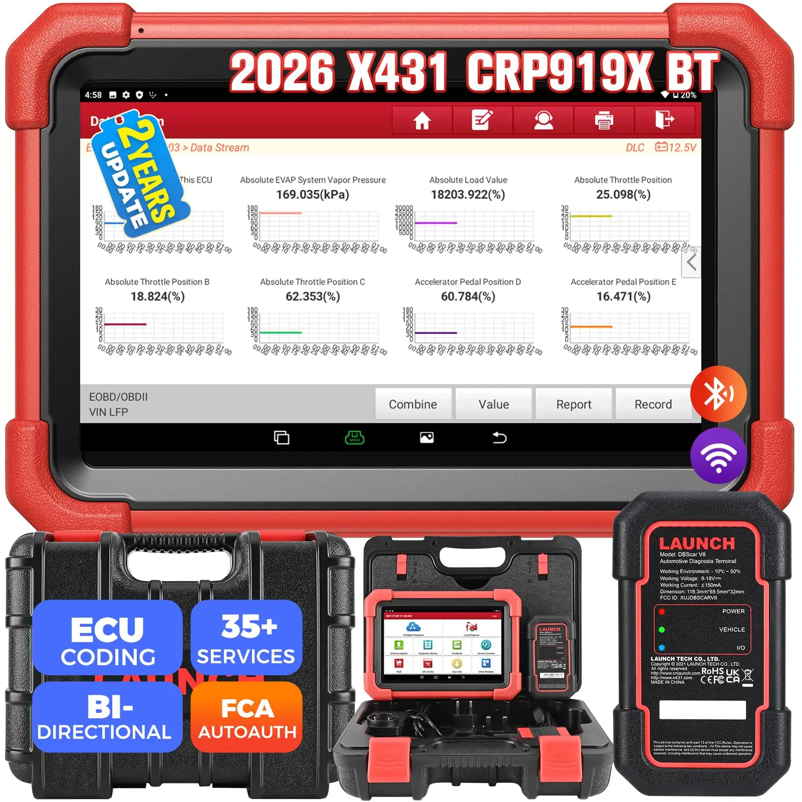 Image of LAUNCH X431 CRP919XBT OBD2 Scanner Drahtloses Bidirektionales Scan-Tool ECU-Codierung 35+ Dienste Alle Systeme Diagnose FCA AutoAuth