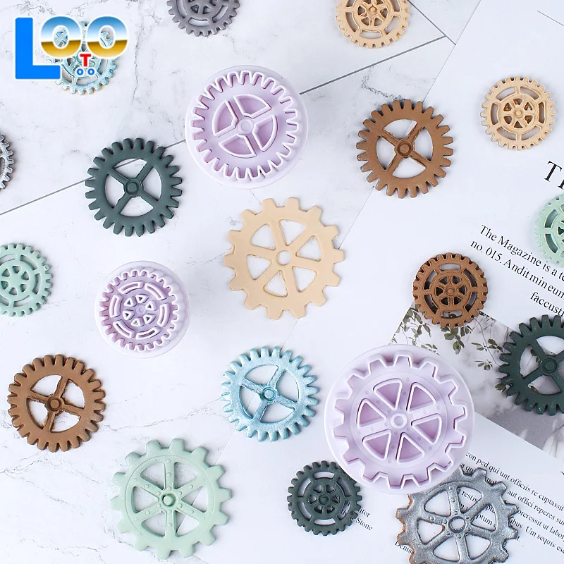 3ชิ้นพลาสติกเกียร์รูปร่างลูกสูบF OndantตัดDIYเค้กSugarcraftตกแต่งเครื่องมือคุกกี้อบแม่พิมพ์อุปกรณ์ตกแต่ง