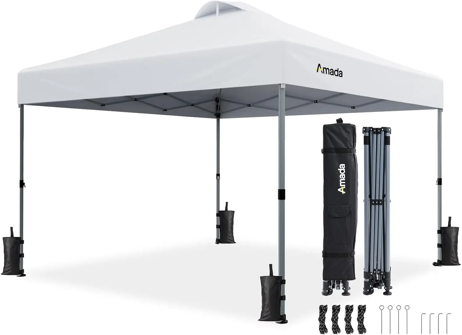 

Amada 10x10 Pop Up Canopy - Center Lock One Push Instant Setup Gazebo Outdoor Canopy Beach Tent with STO-N-Go Bag 8 Stakes &