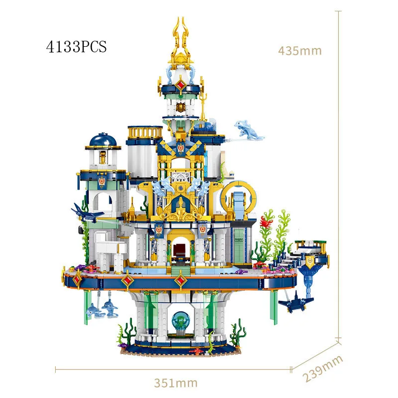 Architettura mitologica Poseidon Palace Mini Block Undersea Castle assemblare il modello Moc Building Brick Toy Collcetion per i regali