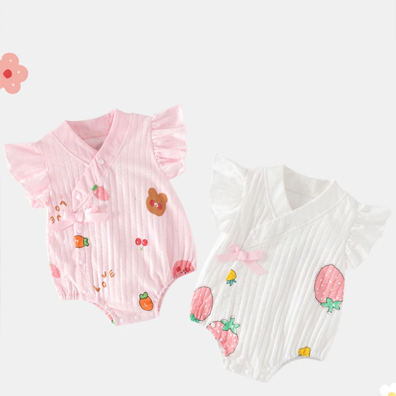 0-2 years old baby clothes newborn baby summer pure cotton short-sleeved baby jumpsuit summer clothes fashionable princess trian