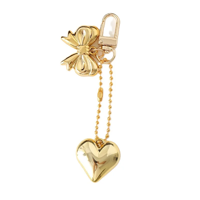 Golden Love Bow Pendant Phone Case Keychain Pendant Accessories Luggage Small Gift Jewelry