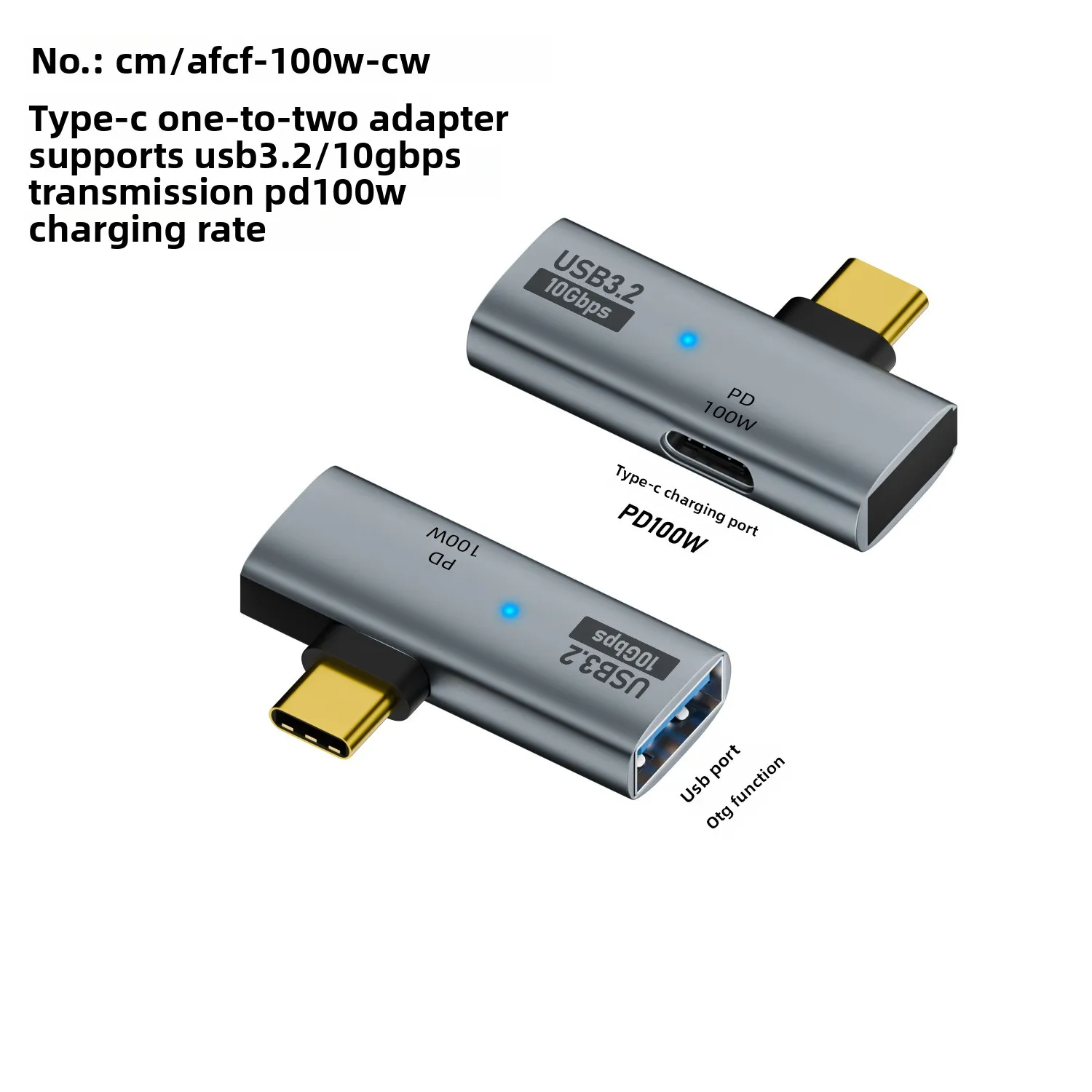 

Type-C 1/2 Dual C Port Adapter OTG Converter Supports Expansion of USB 3.0 and Simultaneous Charging of PD100W