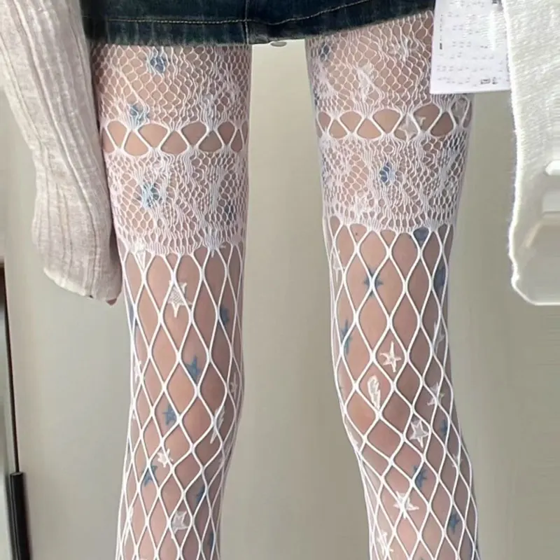 Damskie letnie pończochy kabaretki w stylu Y2K z wycięciami, szare jedwabne skarpetki, cienkie pończochy Lolita, rajstopy do spodni JK