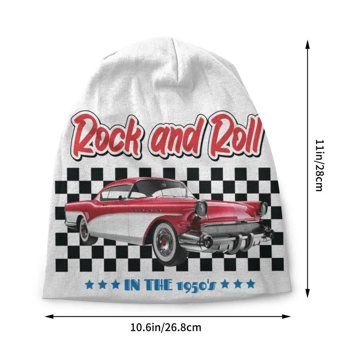 Rock And Roll 1950s Classic Red Car Bonnet Hat Knitting Hat Unisex Adult Heavy Metal Music Winter Warm Skullies Beanies Caps