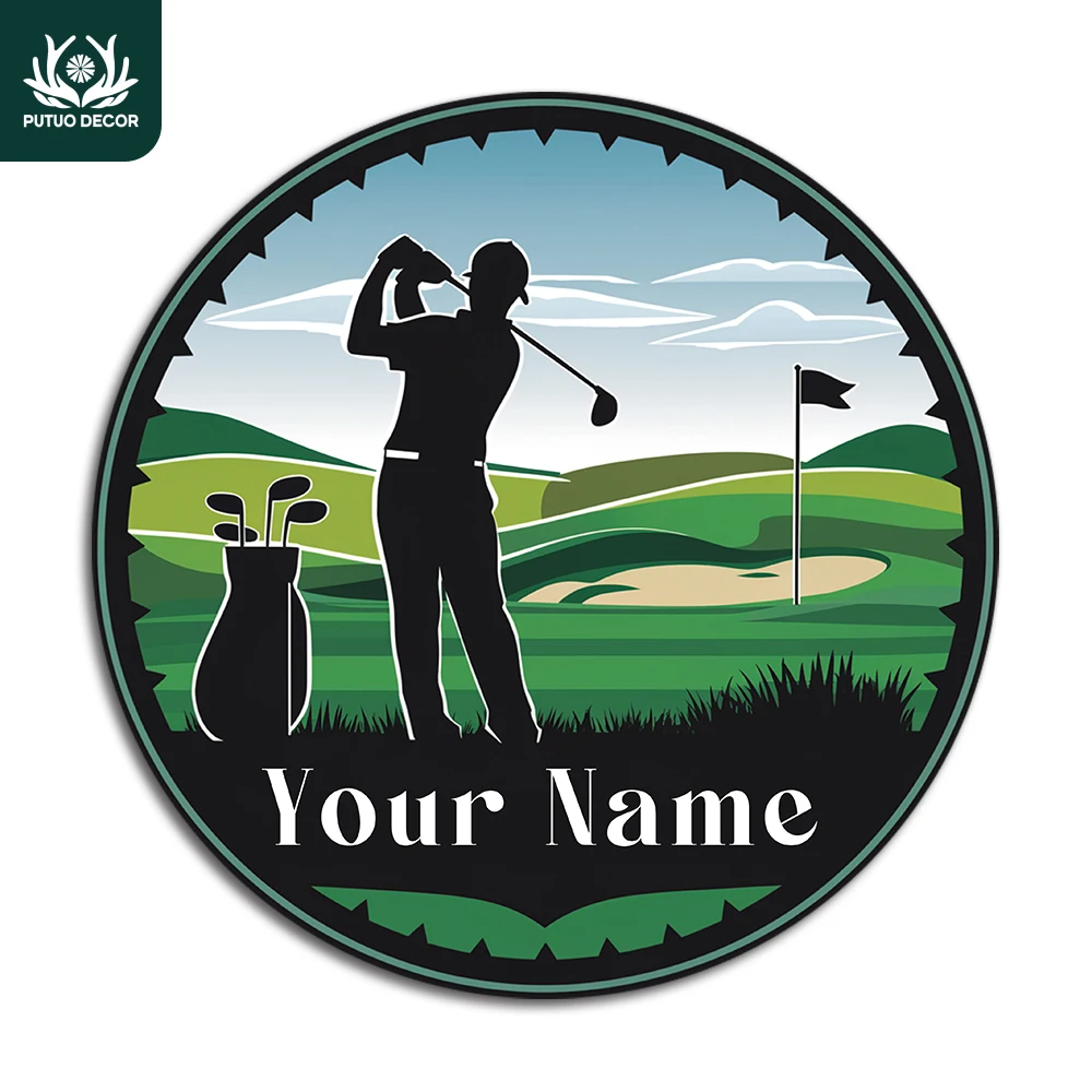 

Putuo Decor 1pc Personalized Custom Round Metal Sign, Your Name, Wall Art Decoration for Home Living Room Golf Course Golf, Gift