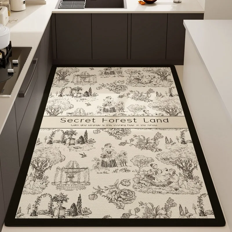 

Understated Luxury Retro Style PVC Leather Kitchen Rug Home Decoration Carpet Waterproof Oil-proof Stain-resistant Floor Mat 러그