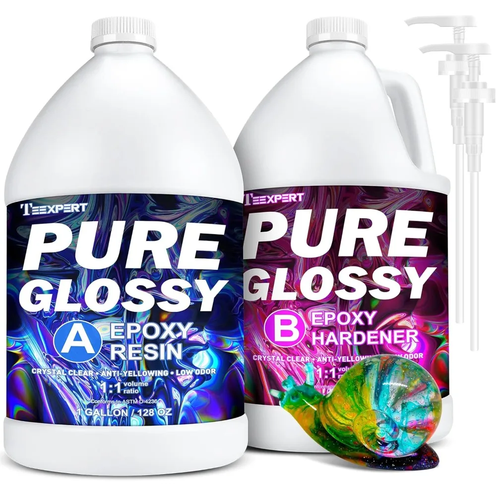 

Epoxy Resin 2 Gallon Kit, Pure Glossy Crystal Clear Resin Epoxy with Pump, Casting Resin Bubble Free Anti Yellowing