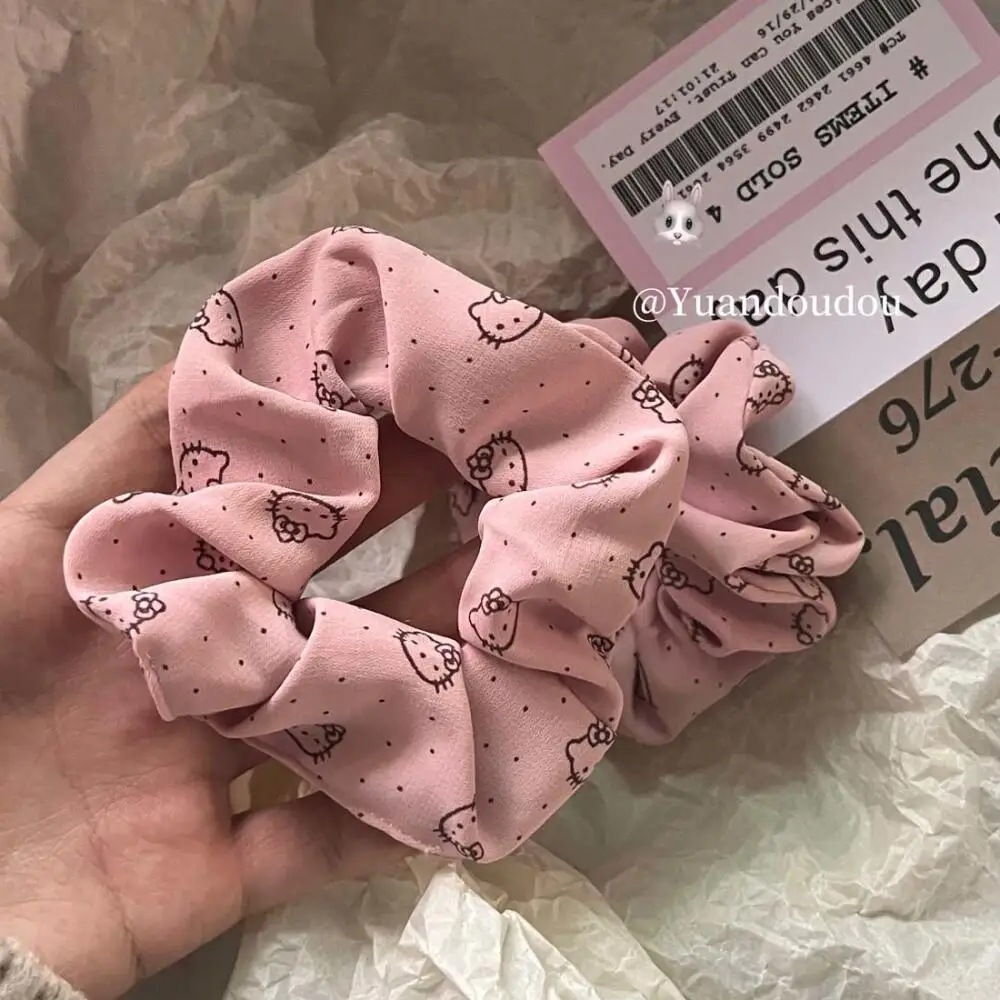 Hello Kitty Y2K Hair Band Kawaii Pink Kitty Elastic Large Intestine Type Hair Tie Girls Hair Rope Cartoon Sweet Hair Band Gifts image 3