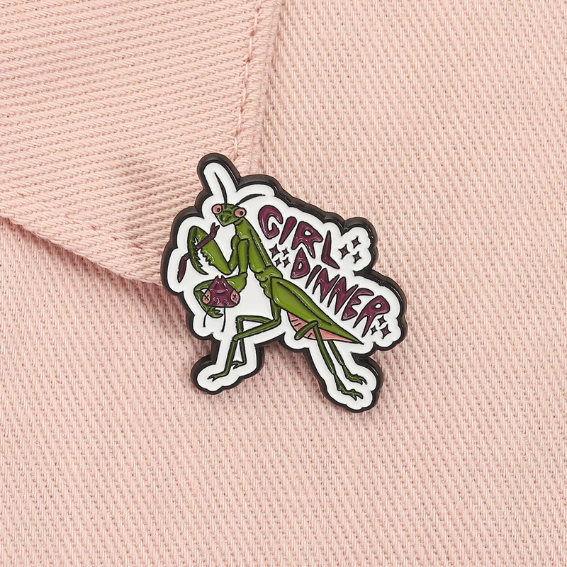 Beten Mantis Mädchen Abendessen Emaille Pin Feminismus Cartoon Käfer Insekt Brosche Revers Abzeichen Schmuck Zubehör Geschenk für Freunde ﻿