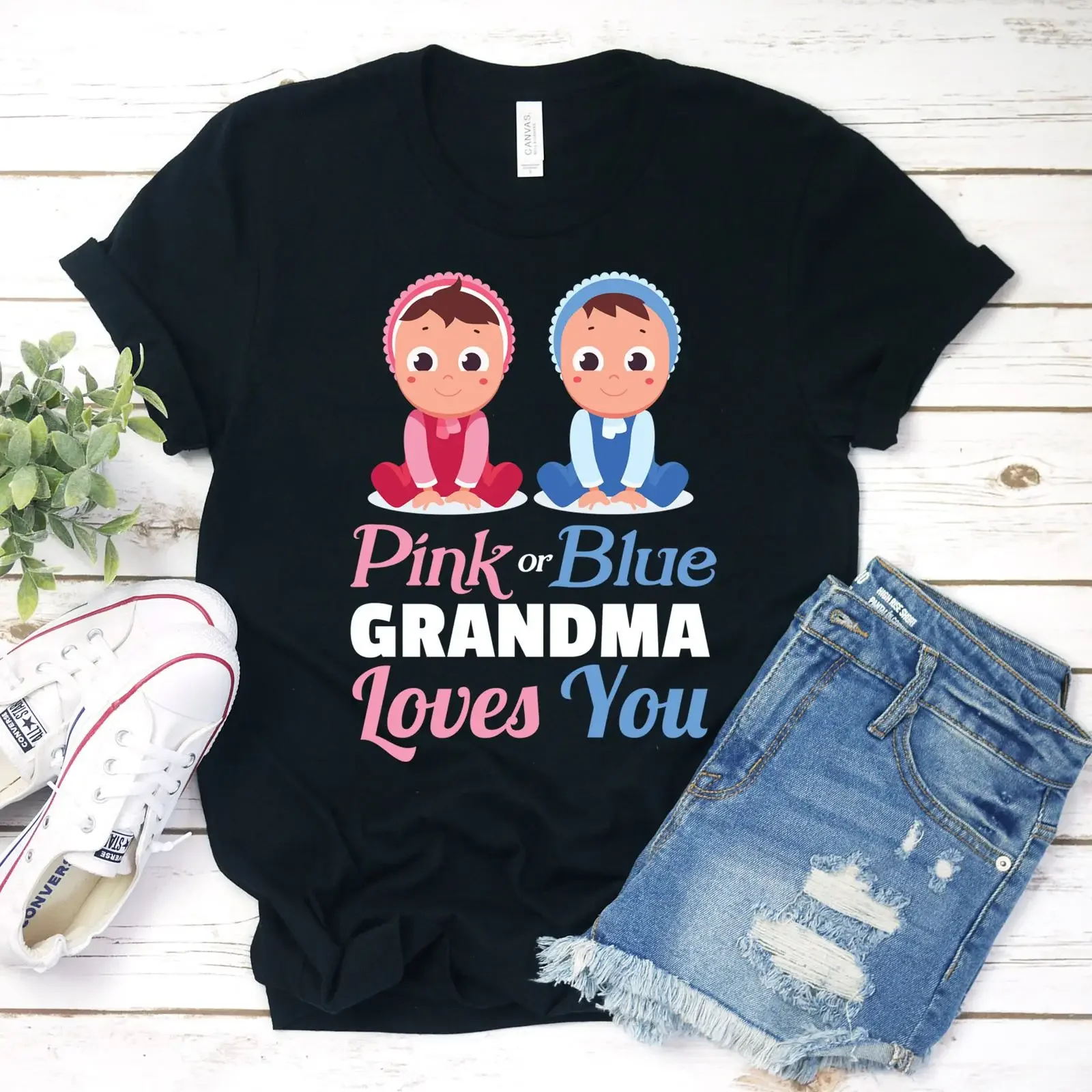 Pink or Blue Grandma Loves You Gender Reveal T Shirt Cute for Pregnancy Announcement Baby Shower Party vintage Washed
