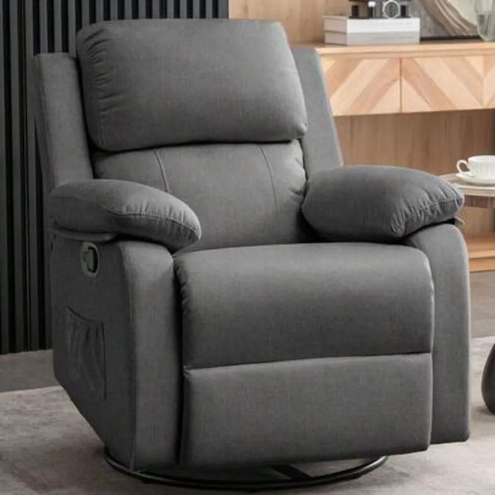 Recliner Chair 360 Swivel Rocker for Adults Small Space Upholstered Fabric Glider with Padded Armrests Modern Living Room Bedroom Reading Room Office Lounge Seating 300lbs Capacity Easy Assembly