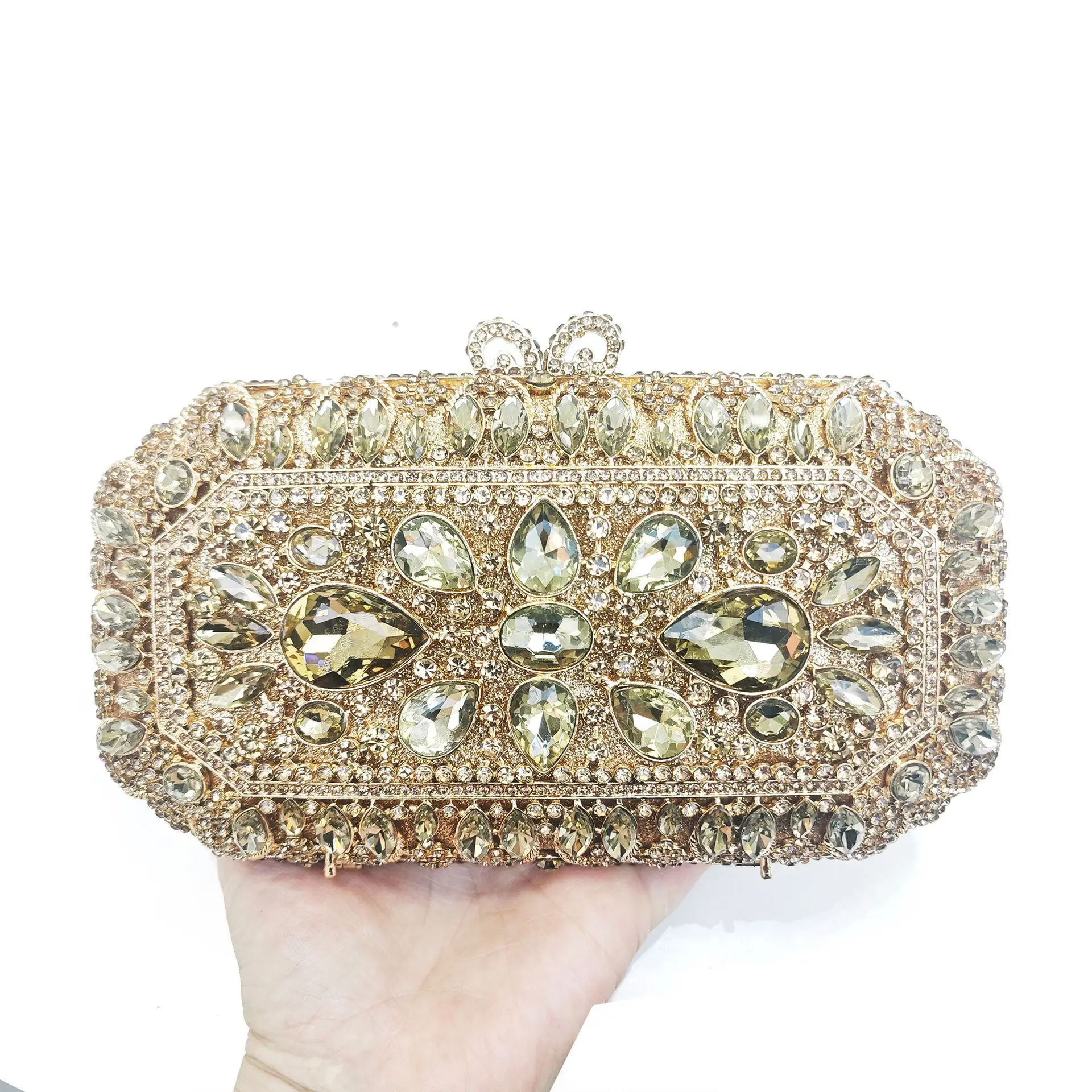 กระเป๋าคลัทช์สำหรับงานเลี้ยงอาหารค่ำ ประดับเพชรเต็มใบ กระเป๋าถือเจ้าสาวประดับมุก กระเป๋าดีไซเนอร์